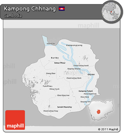 Gray 3D Map of Kampong Chhnang, single color outside