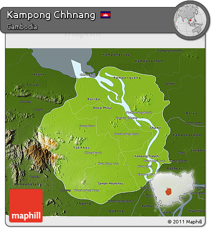 Physical 3D Map of Kampong Chhnang, darken