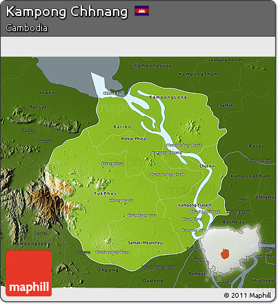 Physical 3D Map of Kampong Chhnang, darken