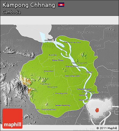 Physical 3D Map of Kampong Chhnang, desaturated