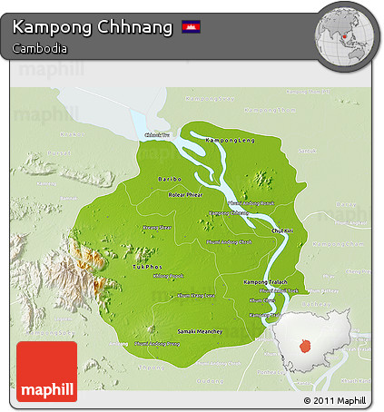 Physical 3D Map of Kampong Chhnang, lighten