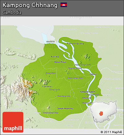 Physical 3D Map of Kampong Chhnang, lighten