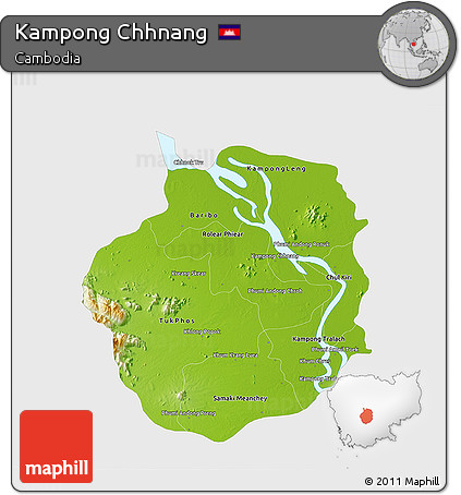 Physical 3D Map of Kampong Chhnang, single color outside