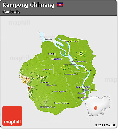 Physical 3D Map of Kampong Chhnang, single color outside