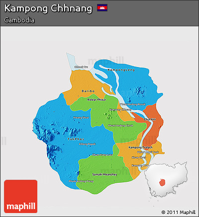 Political 3D Map of Kampong Chhnang, single color outside