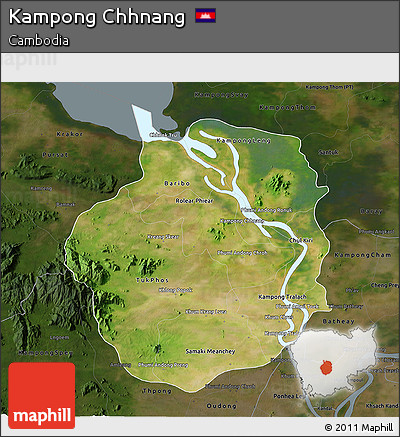 Satellite 3D Map of Kampong Chhnang, darken