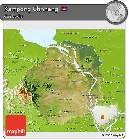 Satellite 3D Map of Kampong Chhnang, physical outside