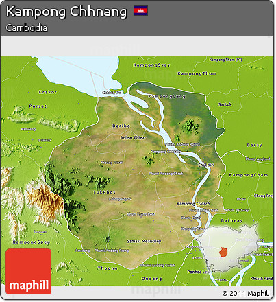 Satellite 3D Map of Kampong Chhnang, physical outside