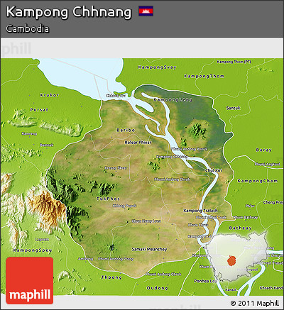 Satellite 3D Map of Kampong Chhnang, physical outside