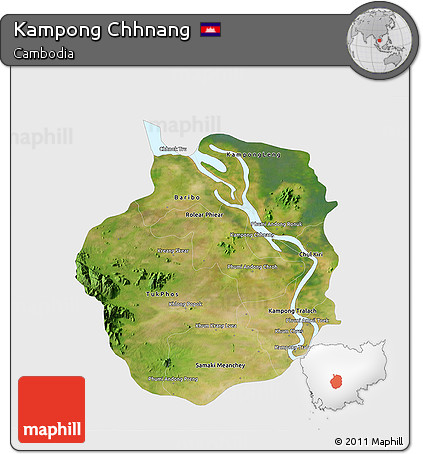Satellite 3D Map of Kampong Chhnang, single color outside
