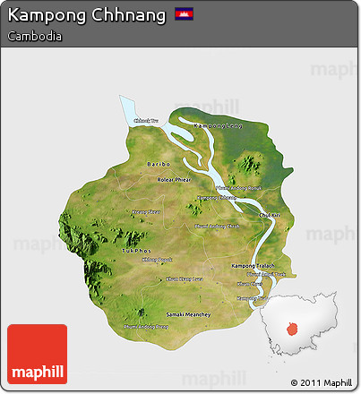 Satellite 3D Map of Kampong Chhnang, single color outside
