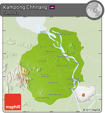 Physical Map of Kampong Chhnang, lighten