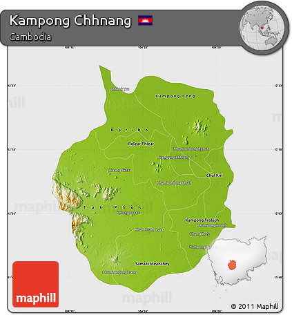 Physical Map of Kampong Chhnang, single color outside
