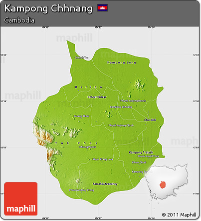 Physical Map of Kampong Chhnang, single color outside