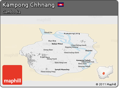 Classic Style Panoramic Map of Kampong Chhnang, single color outside