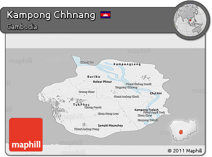 Gray Panoramic Map of Kampong Chhnang, single color outside