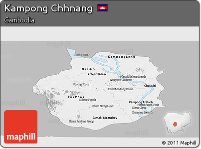 Gray Panoramic Map of Kampong Chhnang, single color outside