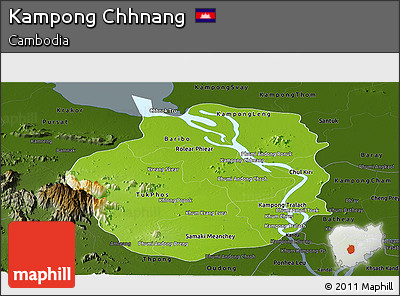 Physical Panoramic Map of Kampong Chhnang, darken