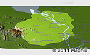 Physical Panoramic Map of Kampong Chhnang, darken