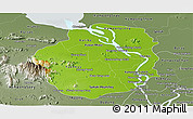 Physical Panoramic Map of Kampong Chhnang, semi-desaturated