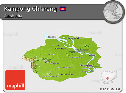 Physical Panoramic Map of Kampong Chhnang, single color outside