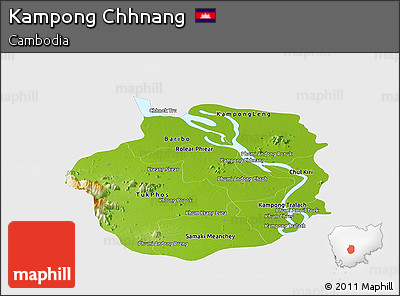 Physical Panoramic Map of Kampong Chhnang, single color outside