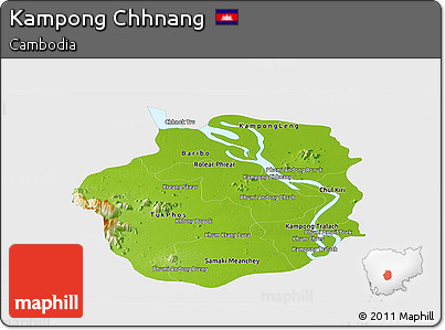 Physical Panoramic Map of Kampong Chhnang, single color outside