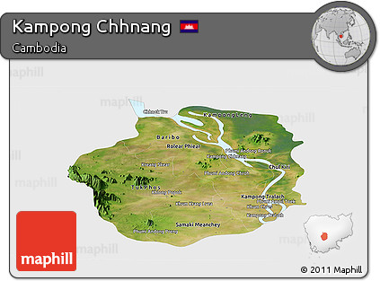 Satellite Panoramic Map of Kampong Chhnang, single color outside