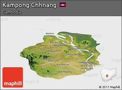 Satellite Panoramic Map of Kampong Chhnang, single color outside