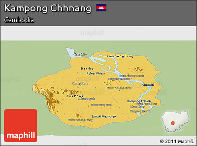 Savanna Style Panoramic Map of Kampong Chhnang, single color outside