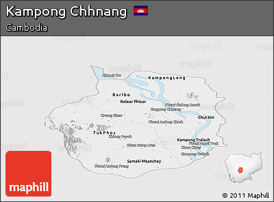 Silver Style Panoramic Map of Kampong Chhnang, single color outside