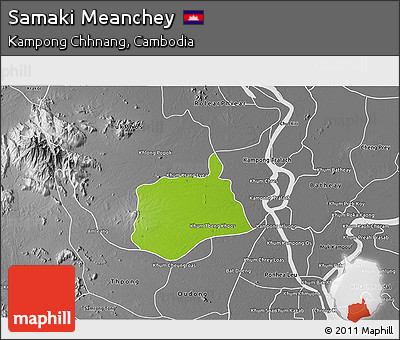 Physical 3D Map of Samaki Meanchey, desaturated