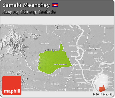 Physical 3D Map of Samaki Meanchey, lighten, desaturated
