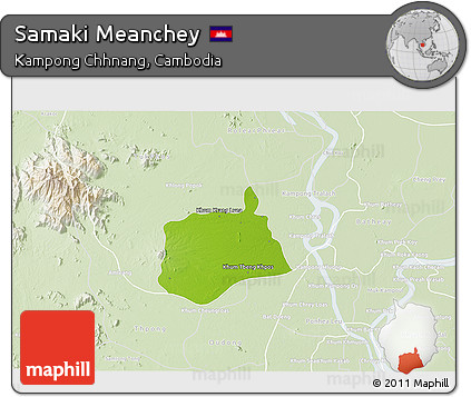 Physical 3D Map of Samaki Meanchey, lighten
