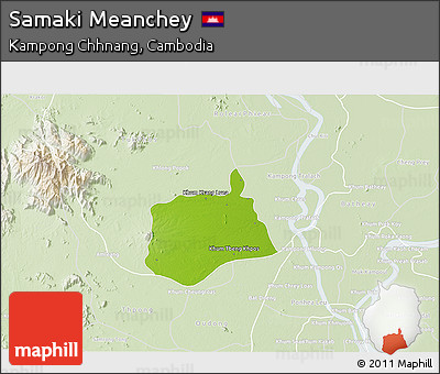 Physical 3D Map of Samaki Meanchey, lighten