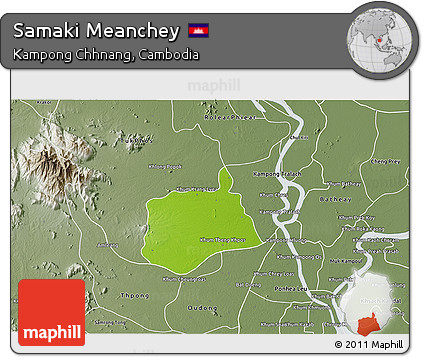 Physical 3D Map of Samaki Meanchey, semi-desaturated