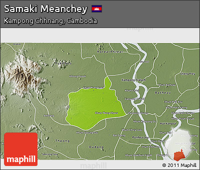 Physical 3D Map of Samaki Meanchey, semi-desaturated