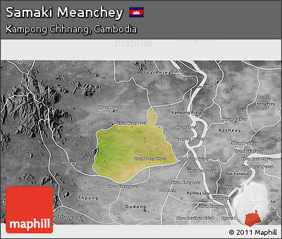 Satellite 3D Map of Samaki Meanchey, desaturated