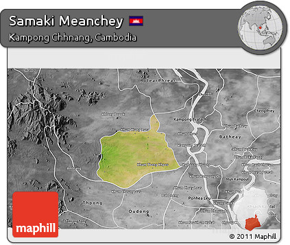 Satellite 3D Map of Samaki Meanchey, desaturated
