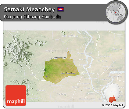 Satellite 3D Map of Samaki Meanchey, lighten