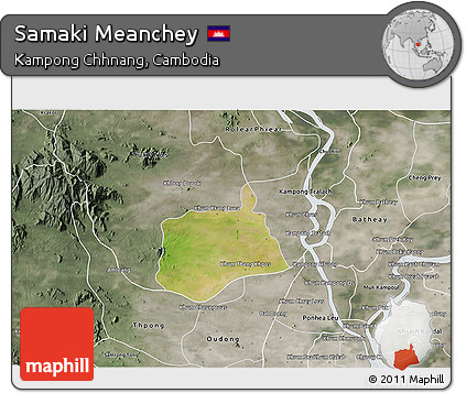 Satellite 3D Map of Samaki Meanchey, semi-desaturated