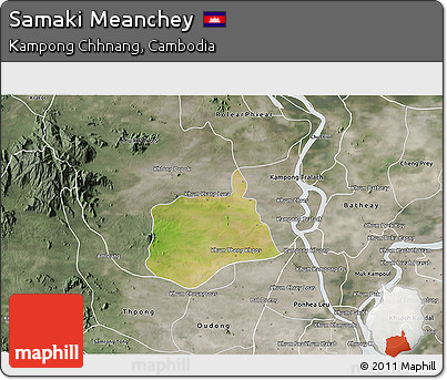 Satellite 3D Map of Samaki Meanchey, semi-desaturated