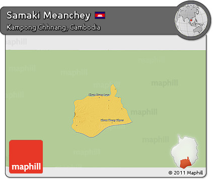 Savanna Style 3D Map of Samaki Meanchey, single color outside