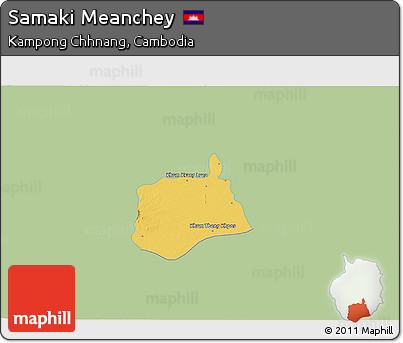 Savanna Style 3D Map of Samaki Meanchey, single color outside