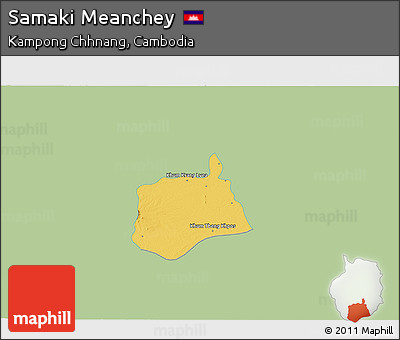 Savanna Style 3D Map of Samaki Meanchey, single color outside
