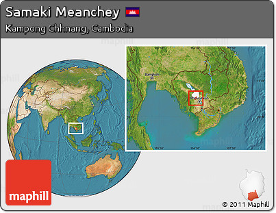Satellite Location Map of Samaki Meanchey, highlighted parent region