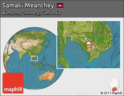 Satellite Location Map of Samaki Meanchey, highlighted parent region
