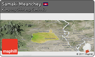 Satellite Panoramic Map of Samaki Meanchey, semi-desaturated