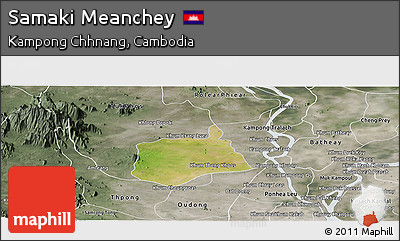 Satellite Panoramic Map of Samaki Meanchey, semi-desaturated