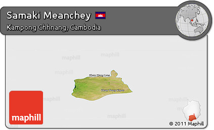 Satellite Panoramic Map of Samaki Meanchey, single color outside